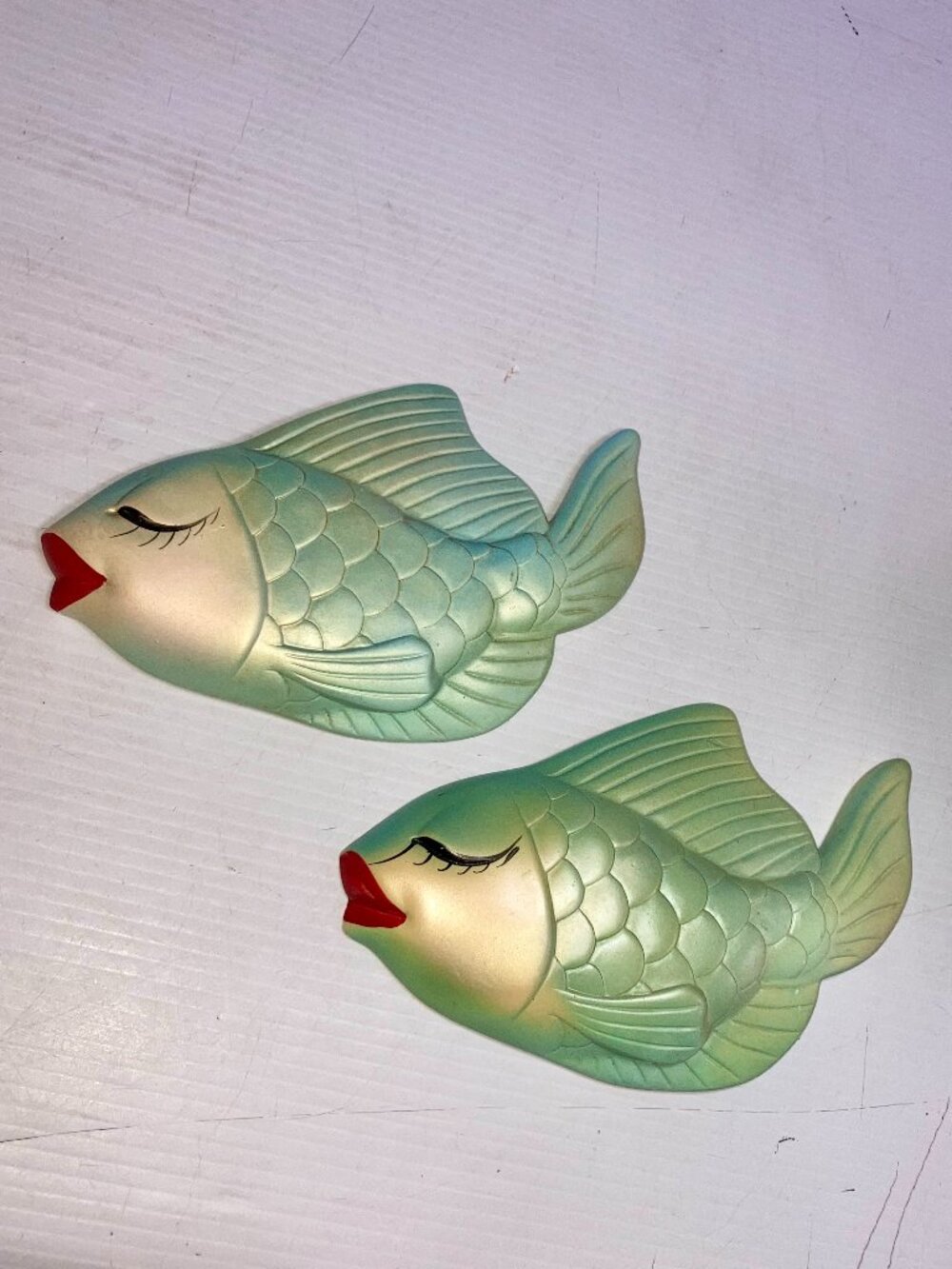 Vintage Miller Studio Chalkware Fish Wall Décor Lipstick Set of 2 8.5"